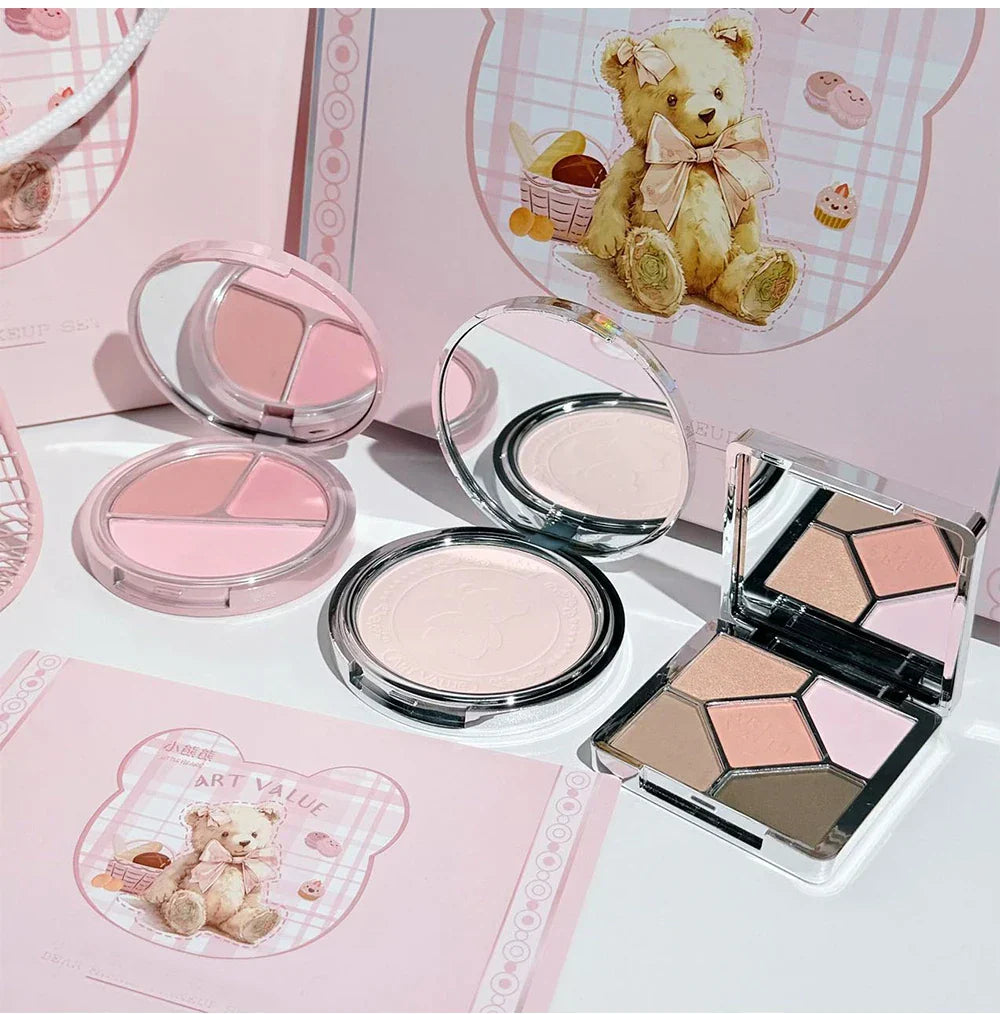 7PCs Multipurpose Makeup Sets Include 3 Matte Lip Mud,1 Pressed Powder,1 Blush,1 Eyes Palette And Necklace Cosmetics