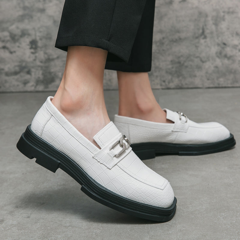Fashionable Dress Loafers For Men, Crocodile Embossed Chain Decor Slip-on Dress Shoes