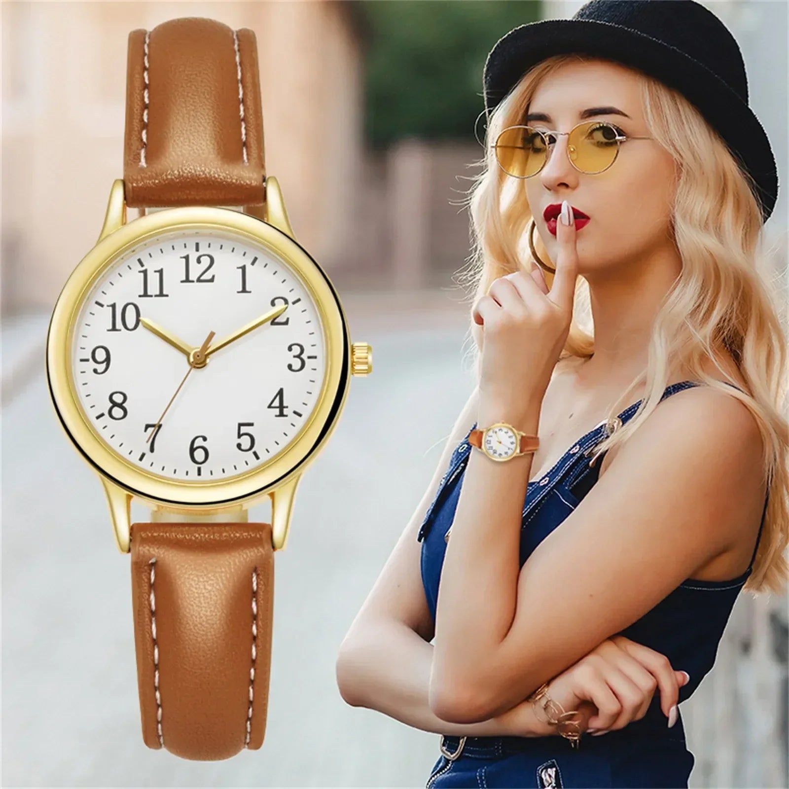 Women Quartz Fine Watch Easy To Read Arabic Numerals Simple-Dial