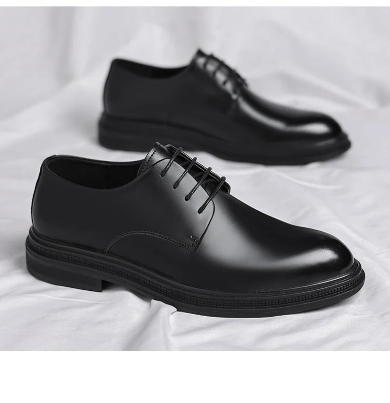 Mens Black Leather Shoes Autumn British Style Formal Business Footwear Low Top Commute Style Dress Shoes For Suits