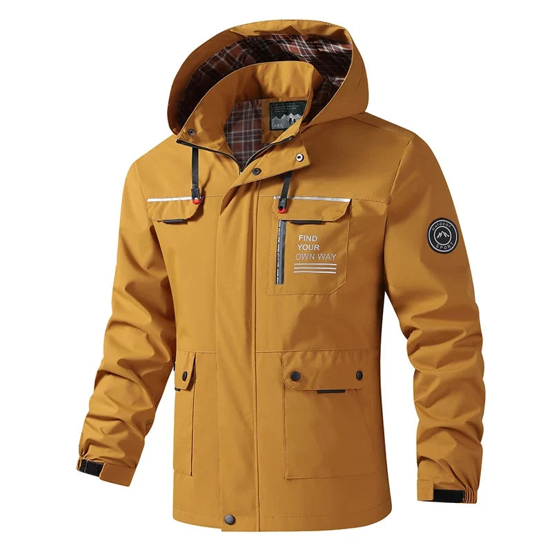 Hooded Waterproof Jacket Men Outdoor Softshell Zip Up Outwear Windbreaker Hiking Camping Coats Lightweight Spring Autumn Coats
