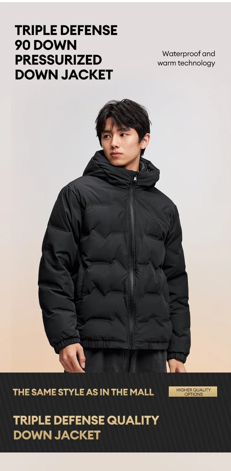 Down Jacket Men 2026 New Waterproof Hooded Outerwear Winter Clothing Solid Color Versatile Thick Down Coat For Man
