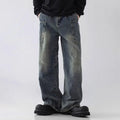 Korean Style Large Pocket Workwear Jeans Retro Blue Men'S Baggy Jeans Straight Leg Pants Casual Wide Leg Pants Casual Pants