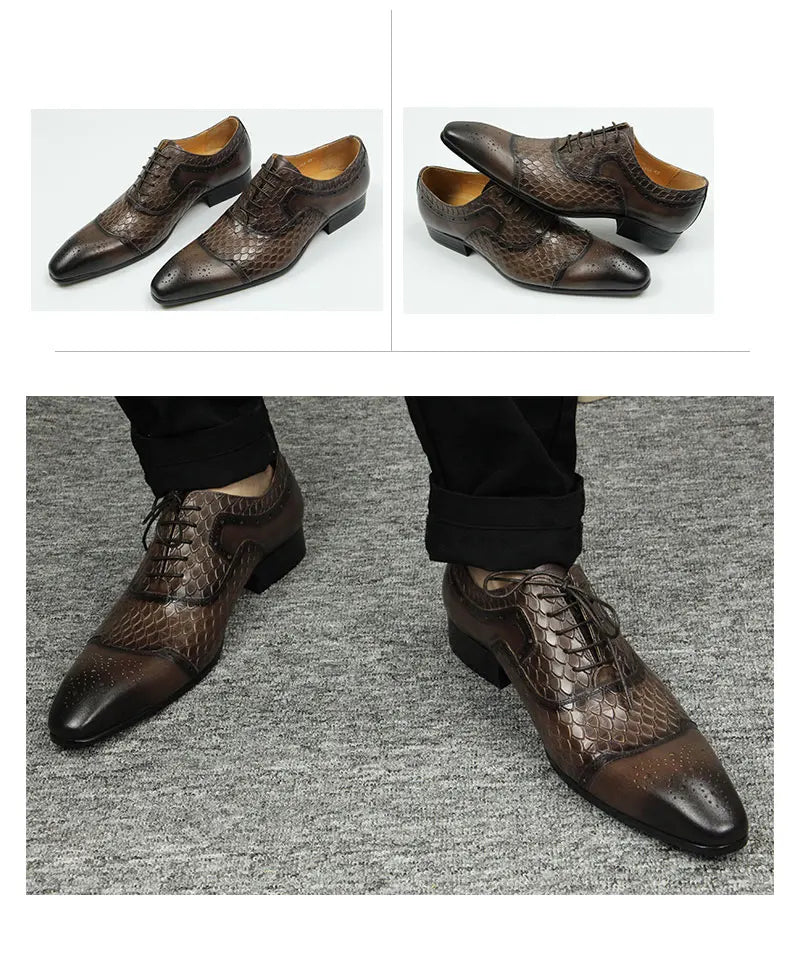 Men's Leather Shoes Engraving Printing Banquet Wedding Shoes Fashion High Quality Oxford Business Office Shoes Chocolate Black