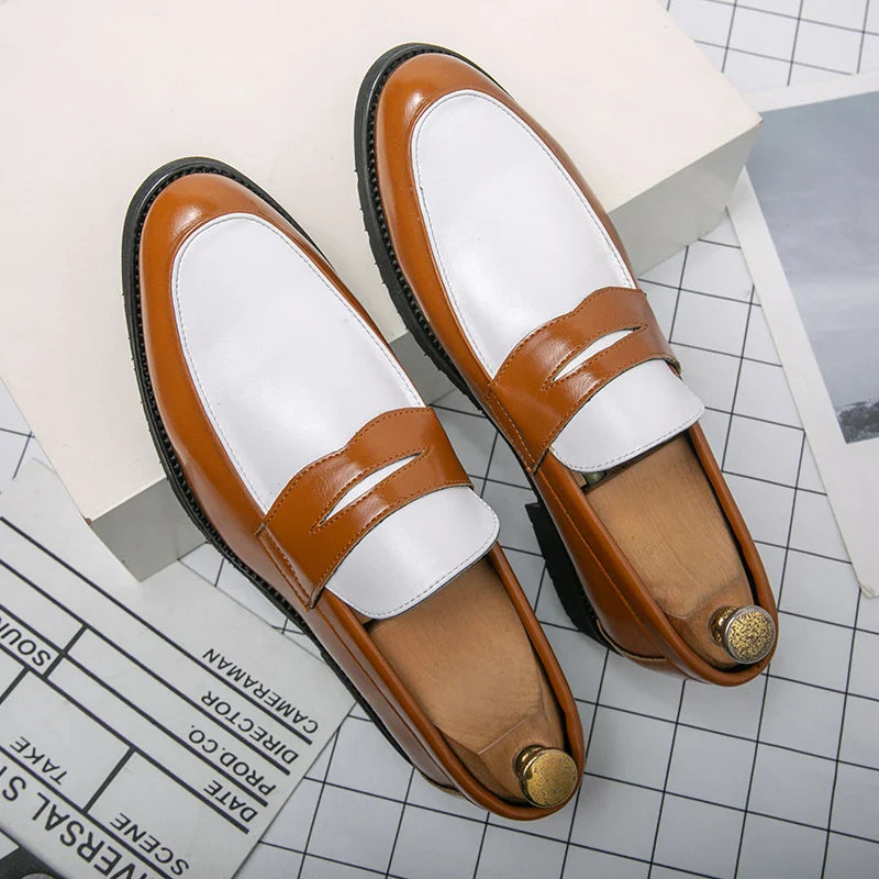 Italian Luxury Brand Loafers Men's Black and White Color Leather Shoes Slip-on Fashion Soft-soled Casual Shoes Wedding Moccasin