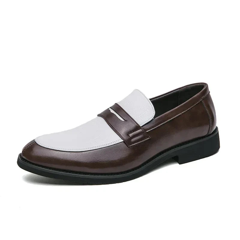 Fashion Color Mixed Mens Party Loafers Black White Business Leather Shoes Luxury Goods Summer New Coffee White Slip-On Shoes