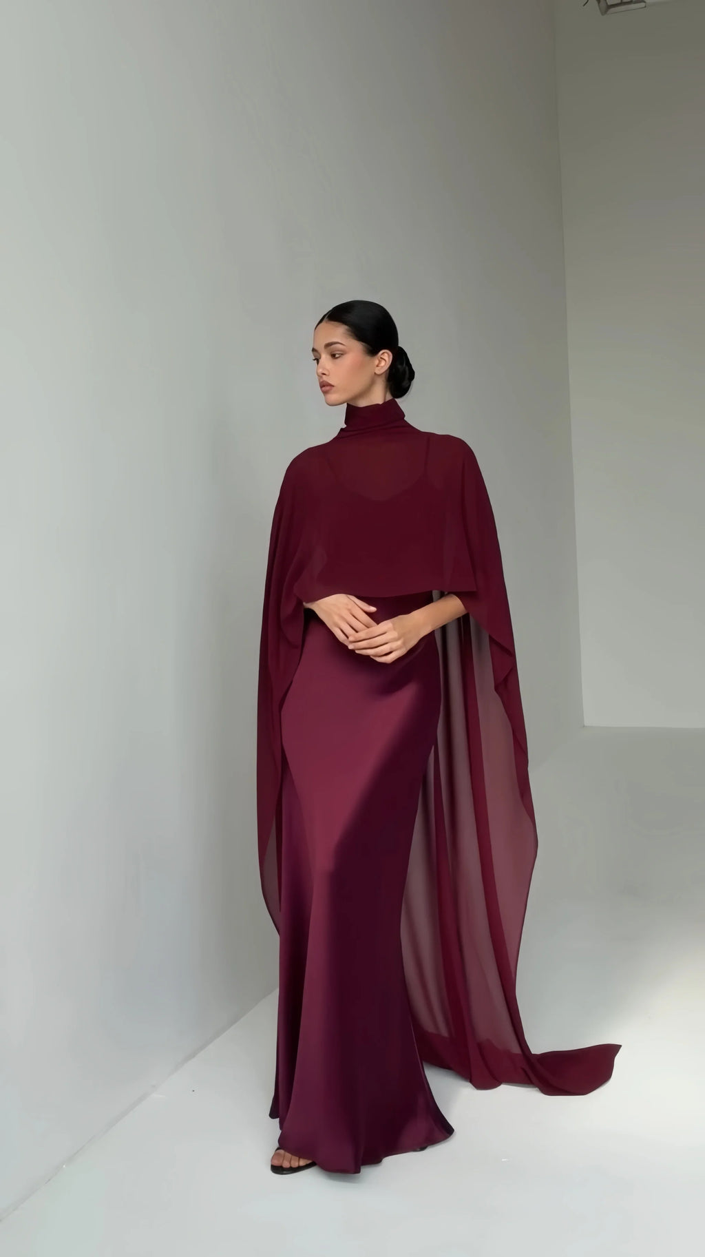 Simple White Chiffon Cape Maxi Dress Wedding Dress Beach Vacation Photoshoot Elegant Party Dresses Women's Formal Evening Gown