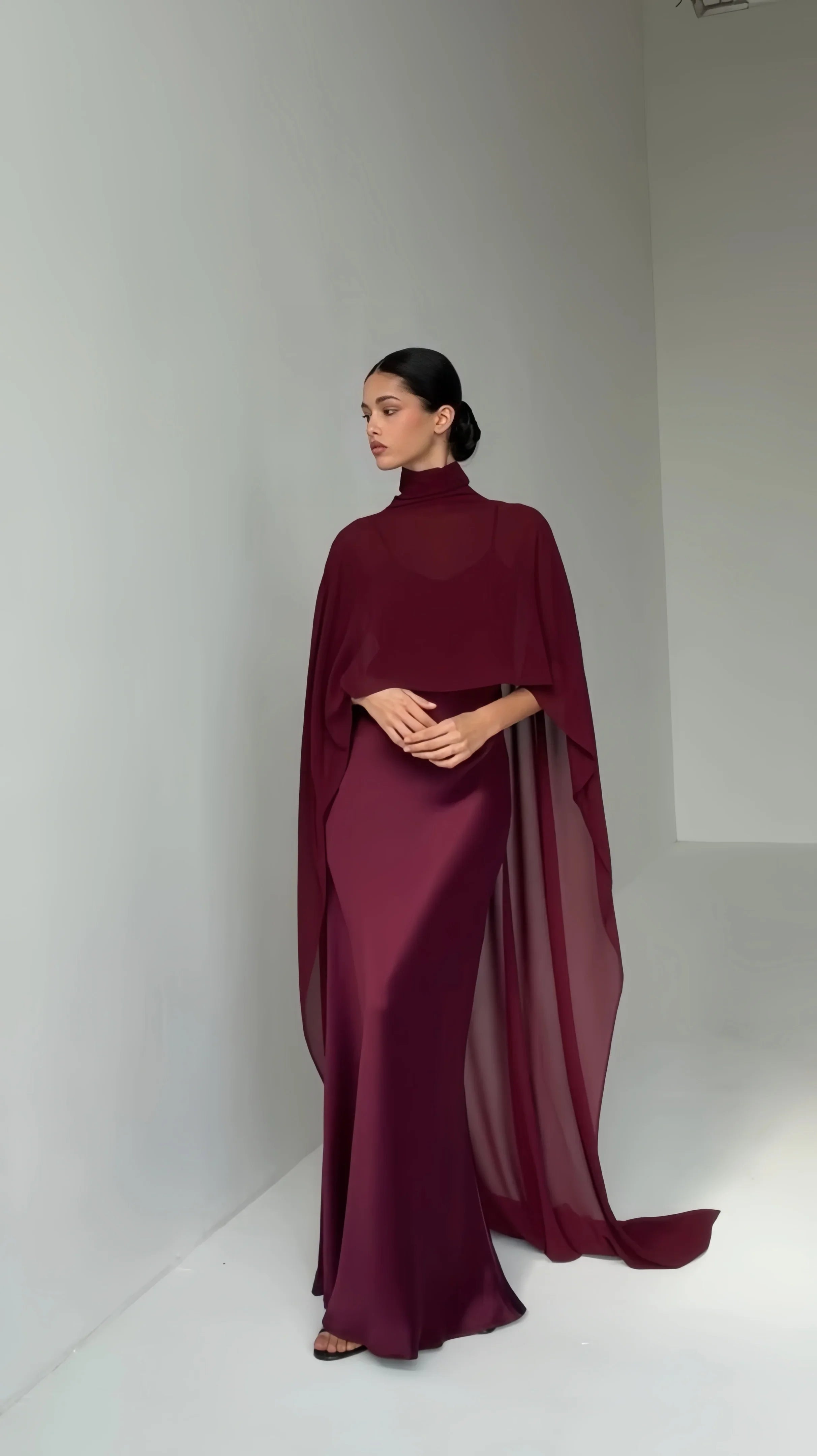 Simple White Chiffon Cape Maxi Dress Wedding Dress Beach Vacation Photoshoot Elegant Party Dresses Women's Formal Evening Gown