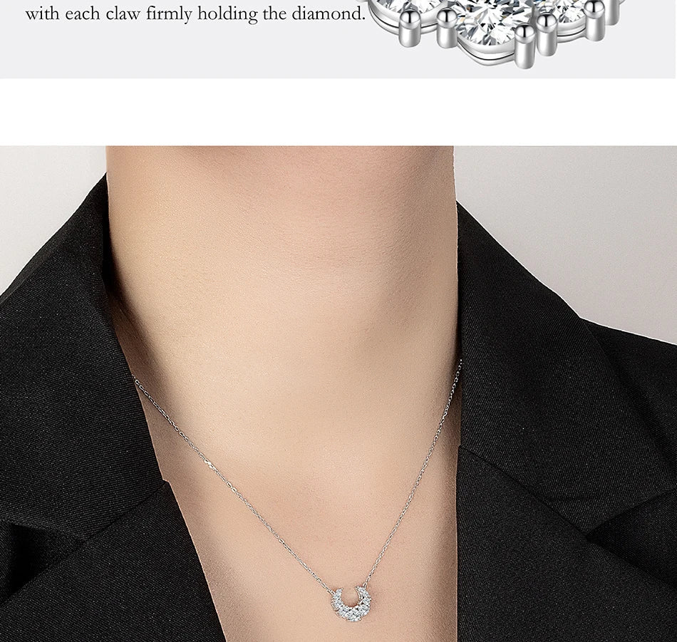 0.66CT Full Moissanite Necklace for Women S925 Pure Silver Moon Design Laboratory Diamond Pendant Fashion Luxury Jewelry
