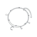 Silver Luxury Double Layer Stars Moon Sparkling Bracelet 925 Sterling Silver Chain Adjustable Bracelets For Women Jewelry