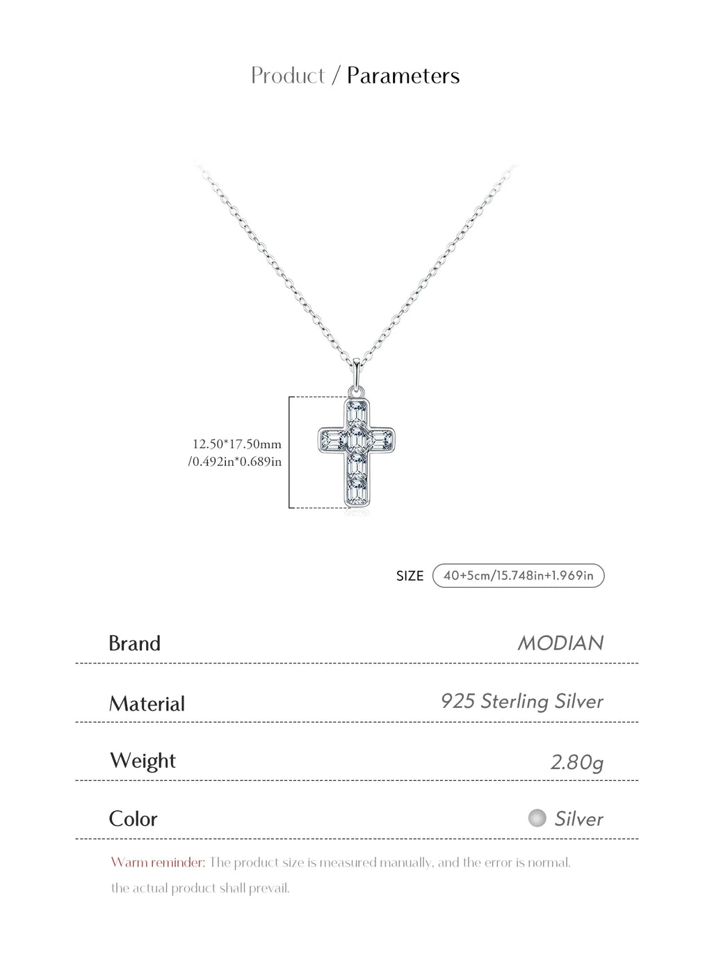 925 Sterling Silver Sweet Cool Cross Link Chain Necklace Emerald Cut CZ Pendant Necklace For Women Fine Jewelry Gift