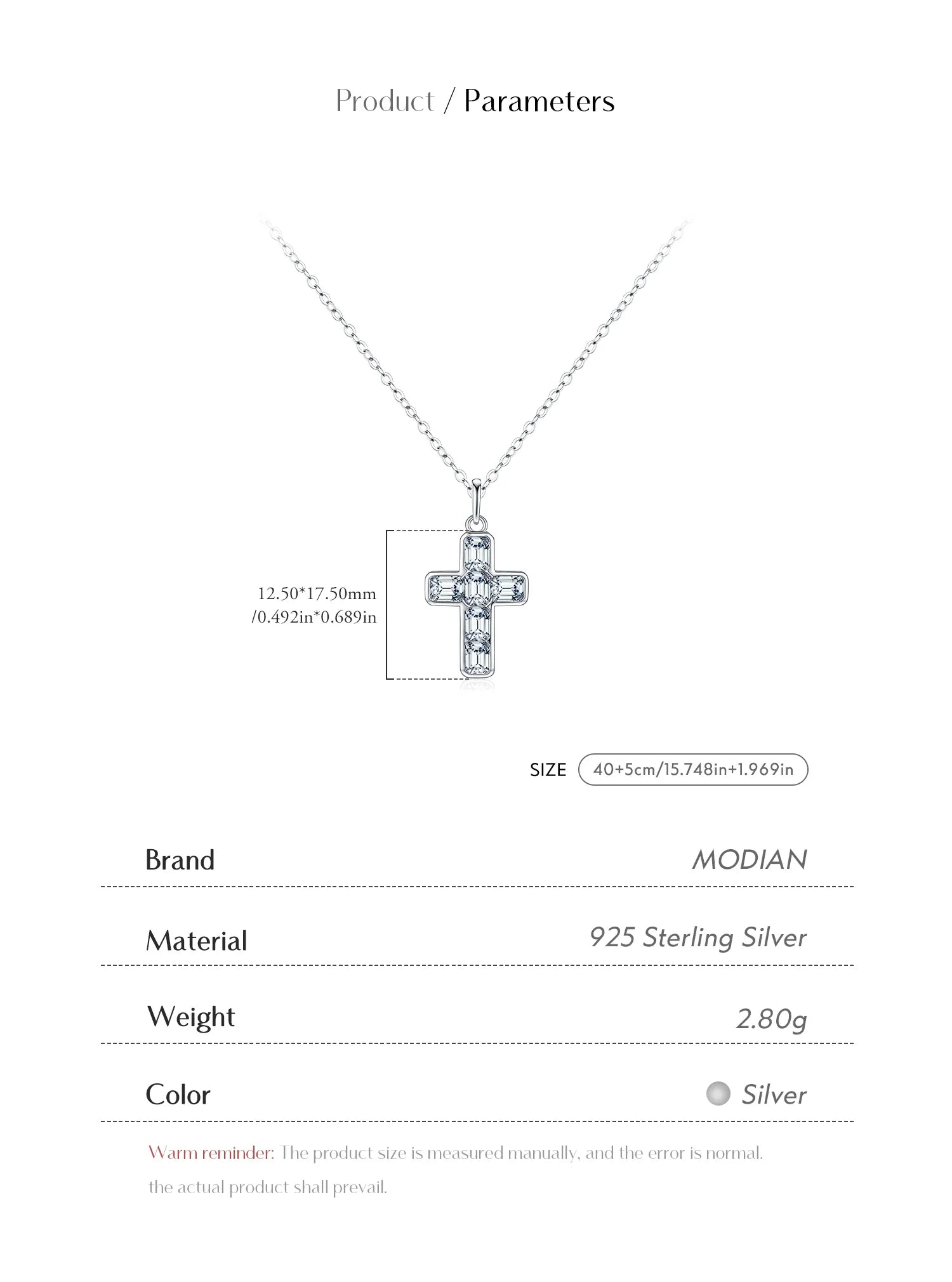 925 Sterling Silver Sweet Cool Cross Link Chain Necklace Emerald Cut CZ Pendant Necklace For Women Fine Jewelry Gift