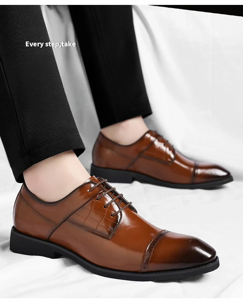 Men's Big Size 39-48 Black Leather Cap-Toe Oxford Shoes New Formal Business Dress Shoes Male Spring Autumn Wedding Shoe for Man