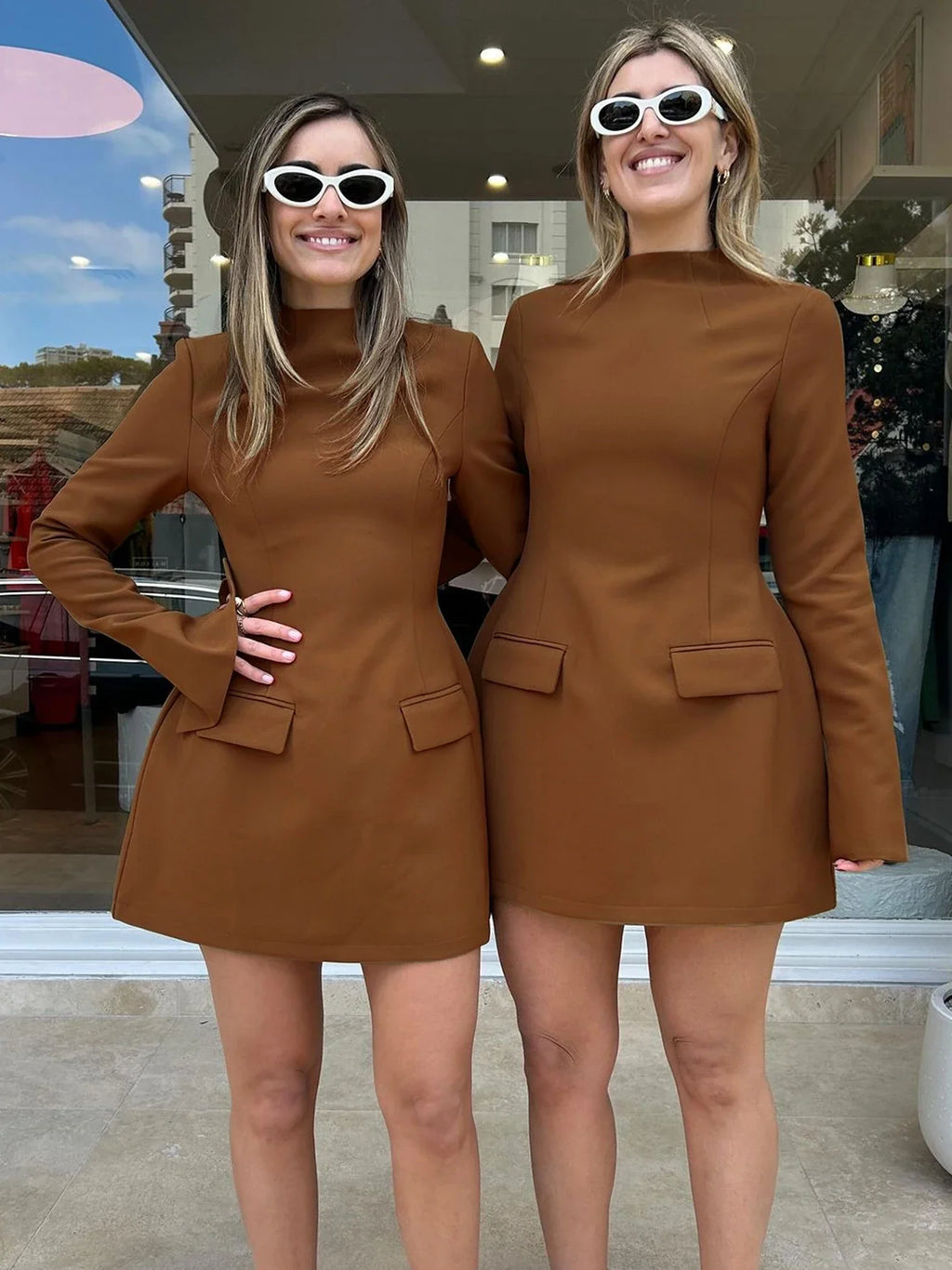 Long Sleeves Zipper Bodycon Mini Dress With Pocket Solid Elegant Outfit Office Streetwear Women’S Autumn Winter Clothes