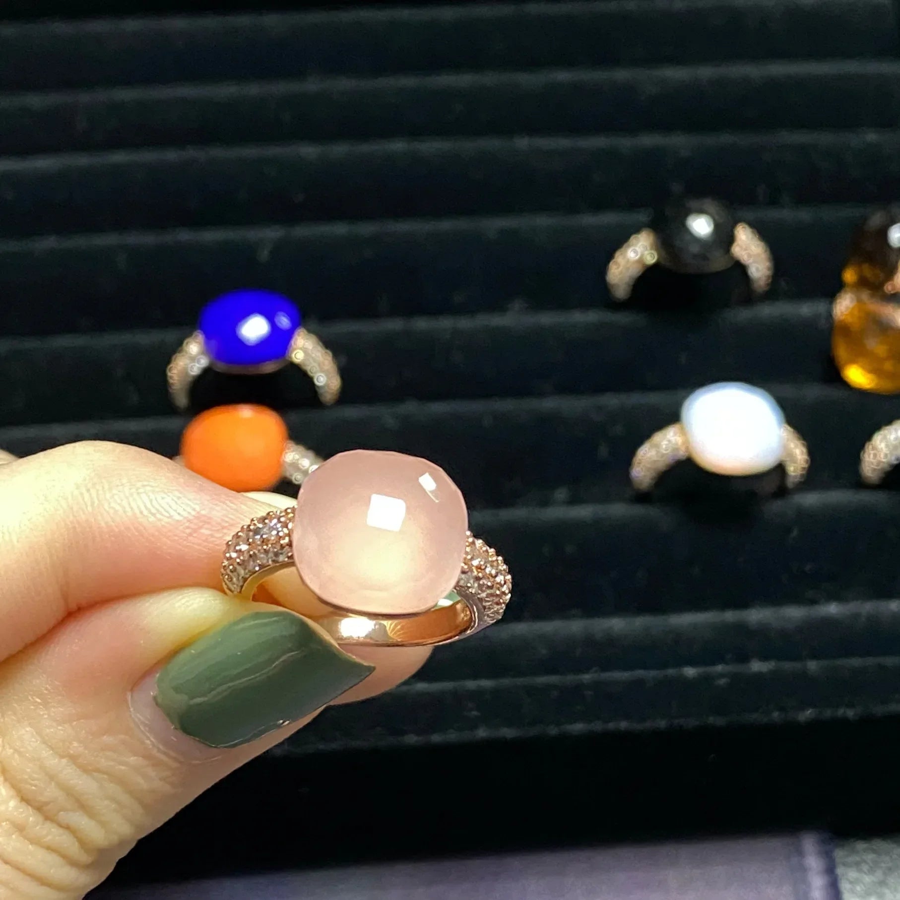 Original Design Pink Crystal Zircon Ring Candy Style Flat Ring for Women Wedding Party Fashion Jewelry Gift