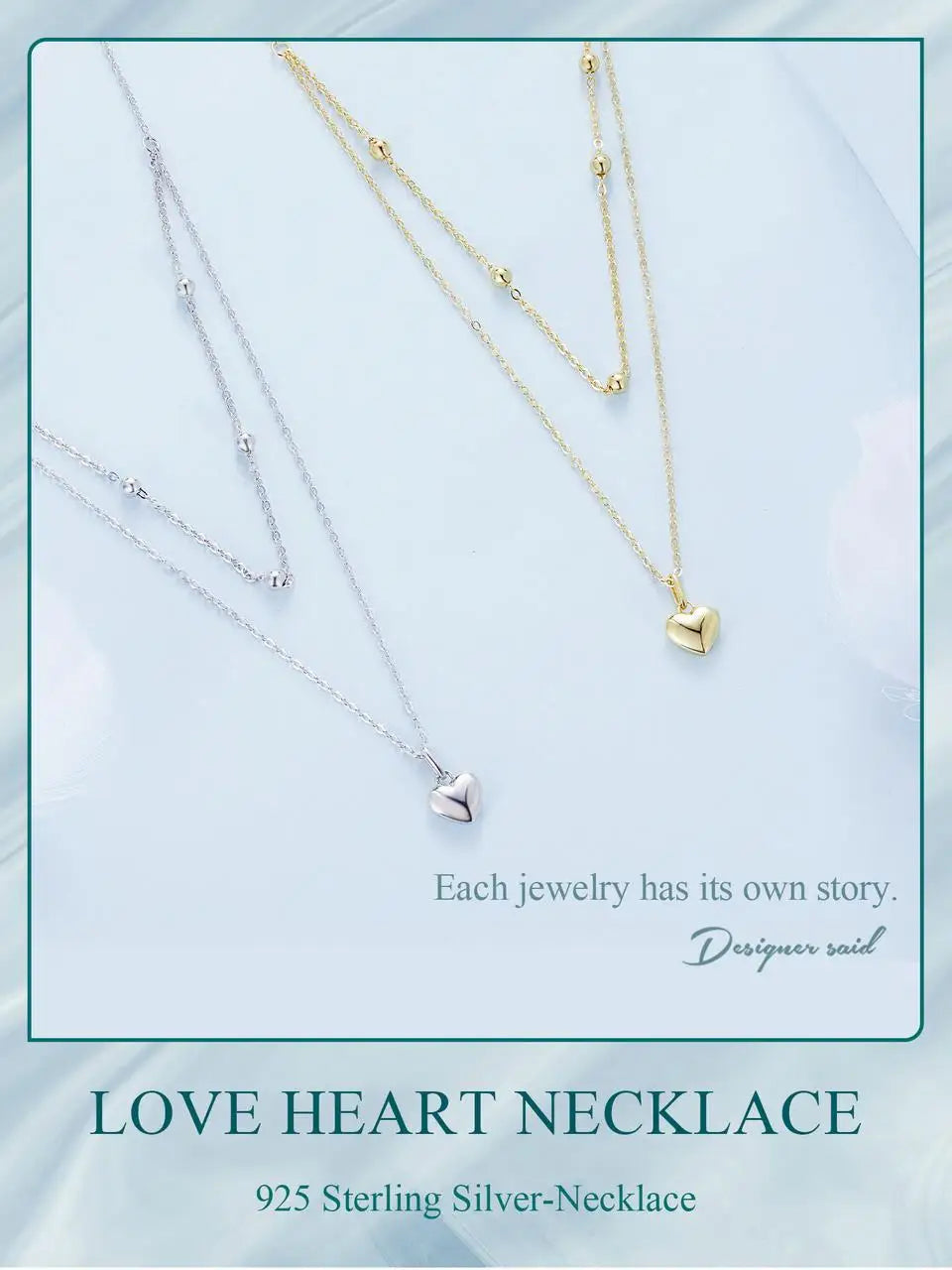 925 Sterling Silver Romantic Heart Pendant Necklace for Women Gold Double Layer Choker Female Fine Jewelry Anniversary