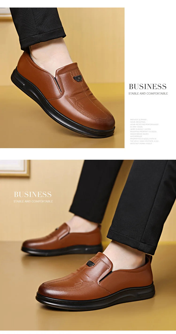 Men's Leather Business Loafers Spring Autumn Black Slip-On Shoes Male Breathable Soft Sole Comfortable Casual Driving Shoes Man