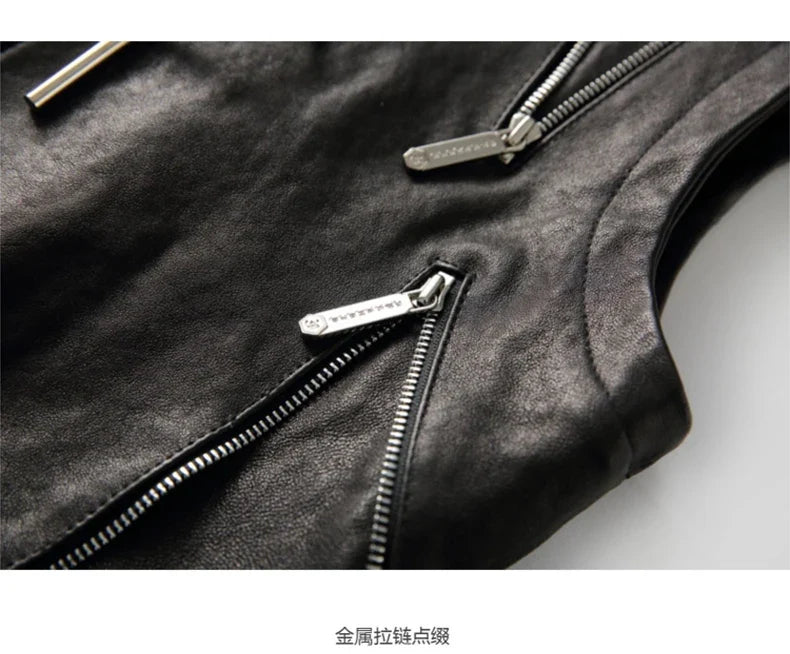 Spring Autumn Luxury Elegant Cool Black Pu Leather Vest for Men with Hood Zipper Sleeveless Jacket Men Clothing 2023