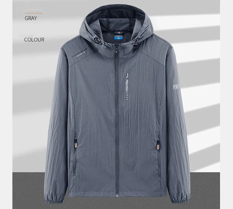 UPF50+ Summer Outdoor Quick Dry Sun-Protective Thin Jacket Men Hiking Fishing Cycling Hooded Gym Sport Ultra Light Windbreaker
