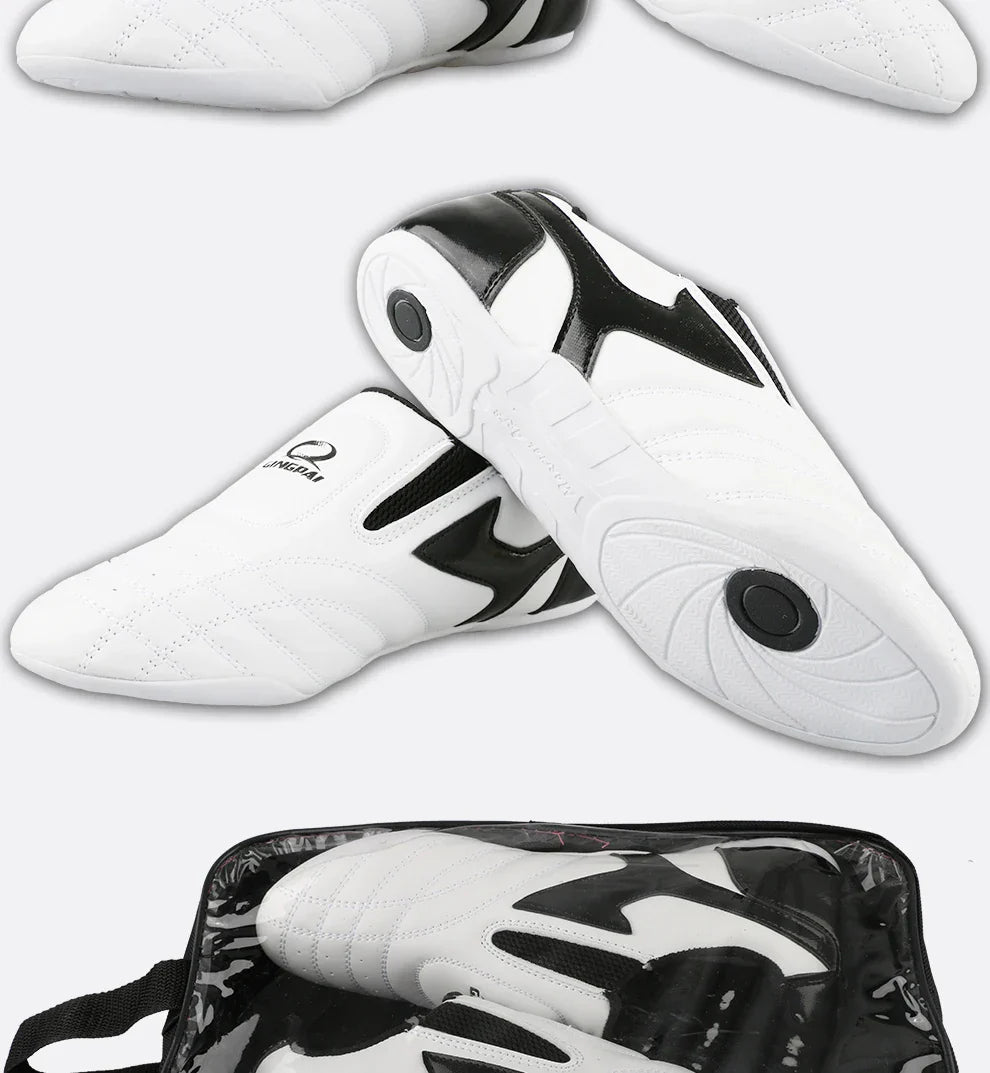 White Breathable Taekwondo Shoes Karate Kung Fu Wrestling Martial Arts Shoes Adults Child Non-slip Soft Oxford Soles Sneakers