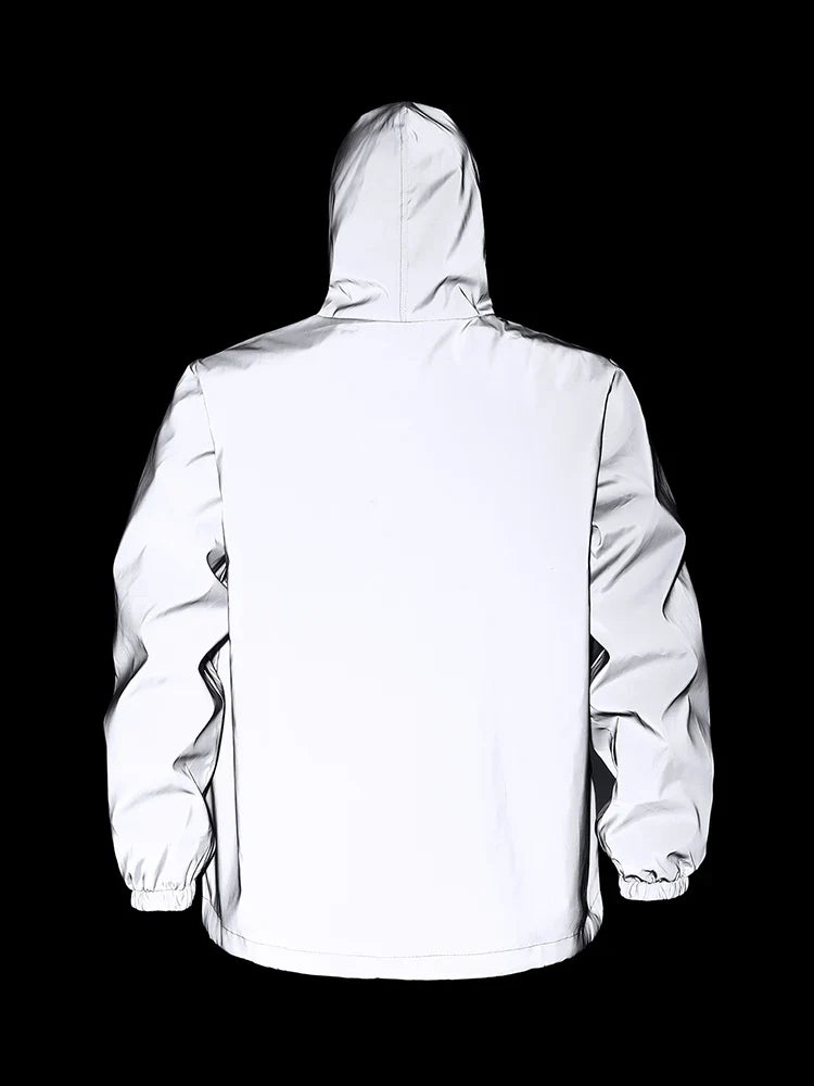Spring New Men's Reflective Clothes Windproof Night Running Hoodie Jacket Glowing Safe Jacket Street Dance Hip Hop Streetwear