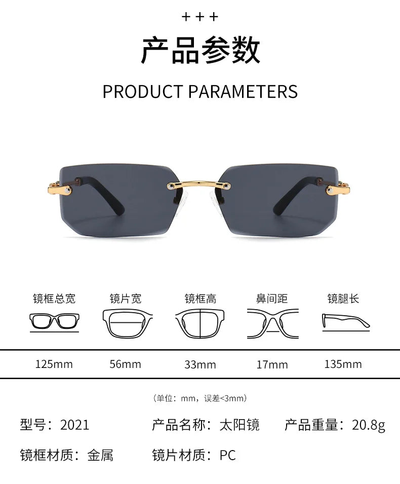 Fashion Rimless Rectangle Sunglasses Popular Women Men Shades Small Square Sun Glasses For Female Male Summer Traveling glasses