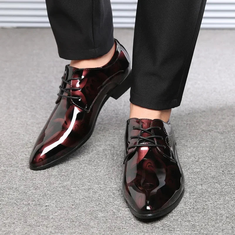 Men's Formal Leather Shoes with Floral Pattern – Business Dress, EU Size 40–48
