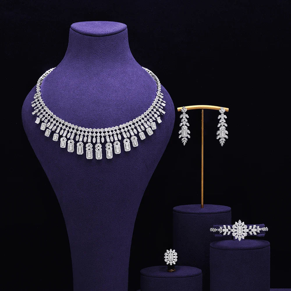 Bridal Zirconia Full Jewelry Set for Ladies Party Luxury Dubai Nigeria CZ Crystal Wedding Necklace Set