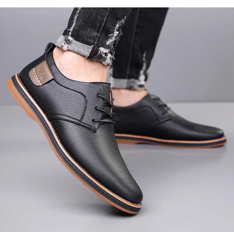 Men's Casual Business Leather Shoes Men Fashion Lace-up Derby Shoe Mens Light Comfortable Outdoor Driving Flats