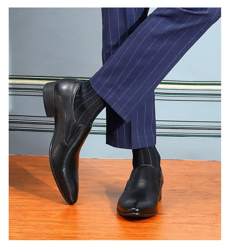 Top Layer Cowhide Shoes Men's Shoes Genuine Leather Business Dress Shoes Men British Pointed Toe Formal Slip-On Shoes