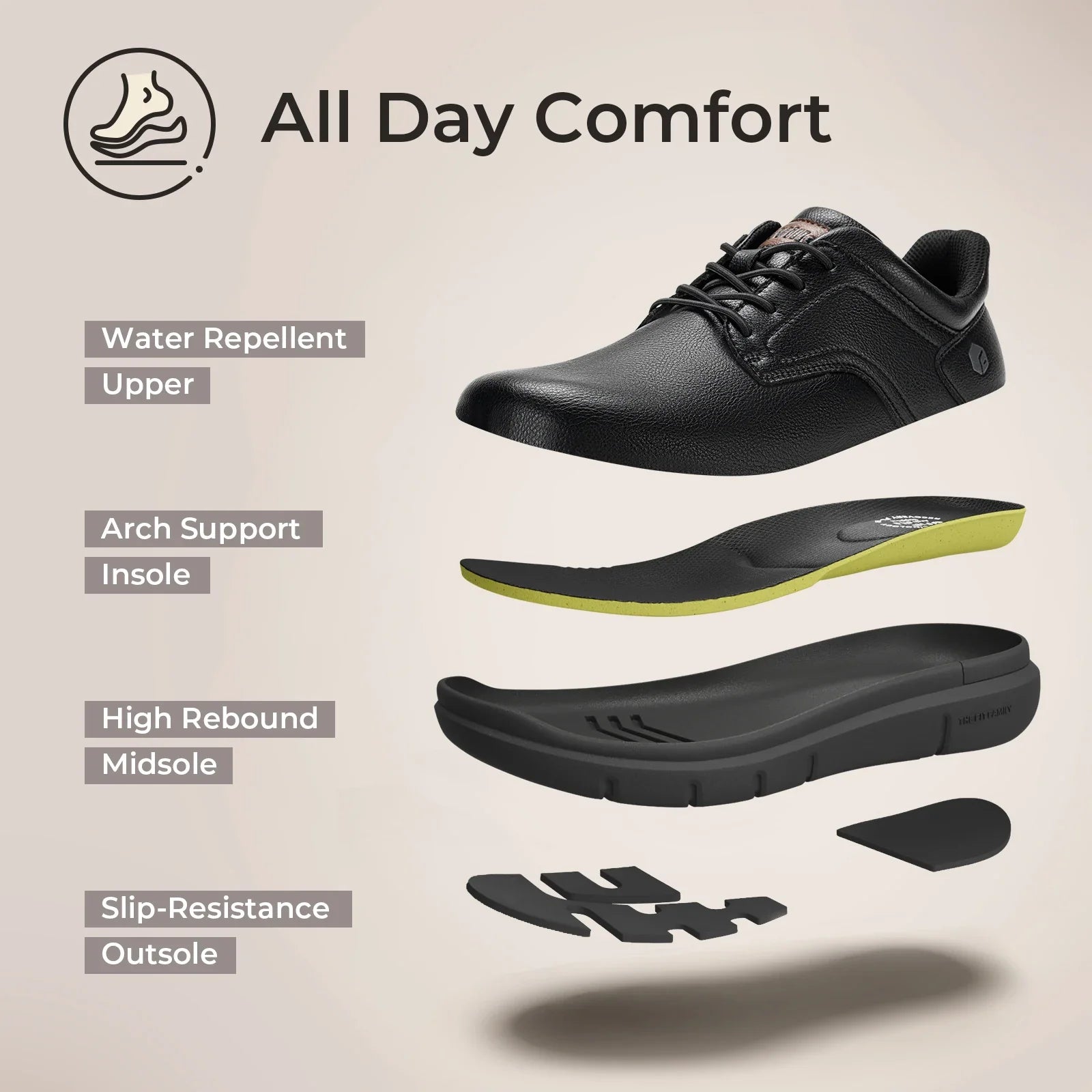 Men'S Shoes Wide Width Leather Slip-On Casual Shoes Lightweight For Swollen Feet With Arch Support Pain Relief