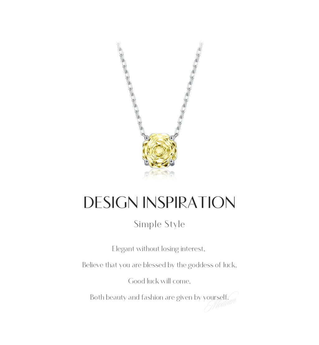 925 Sterling Silver Pendant Necklace Dazzling Light Yellow Rose Cut Zirconia Necklaces For Women Fine Jewelry