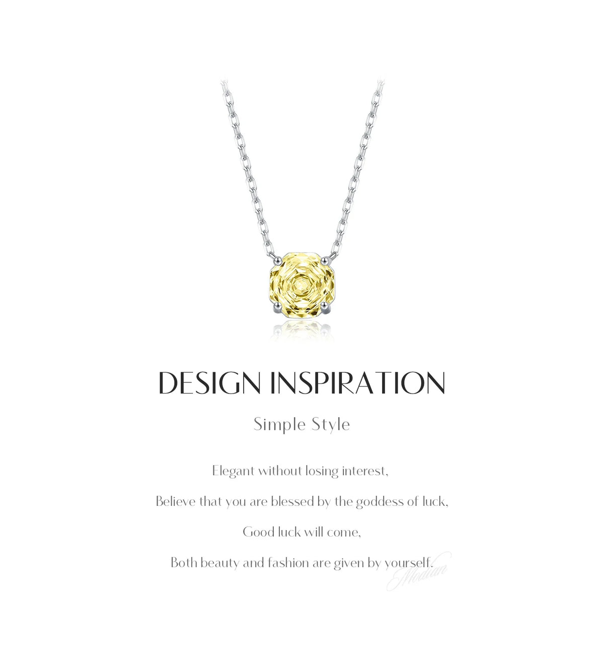 925 Sterling Silver Pendant Necklace Dazzling Light Yellow Rose Cut Zirconia Necklaces For Women Fine Jewelry