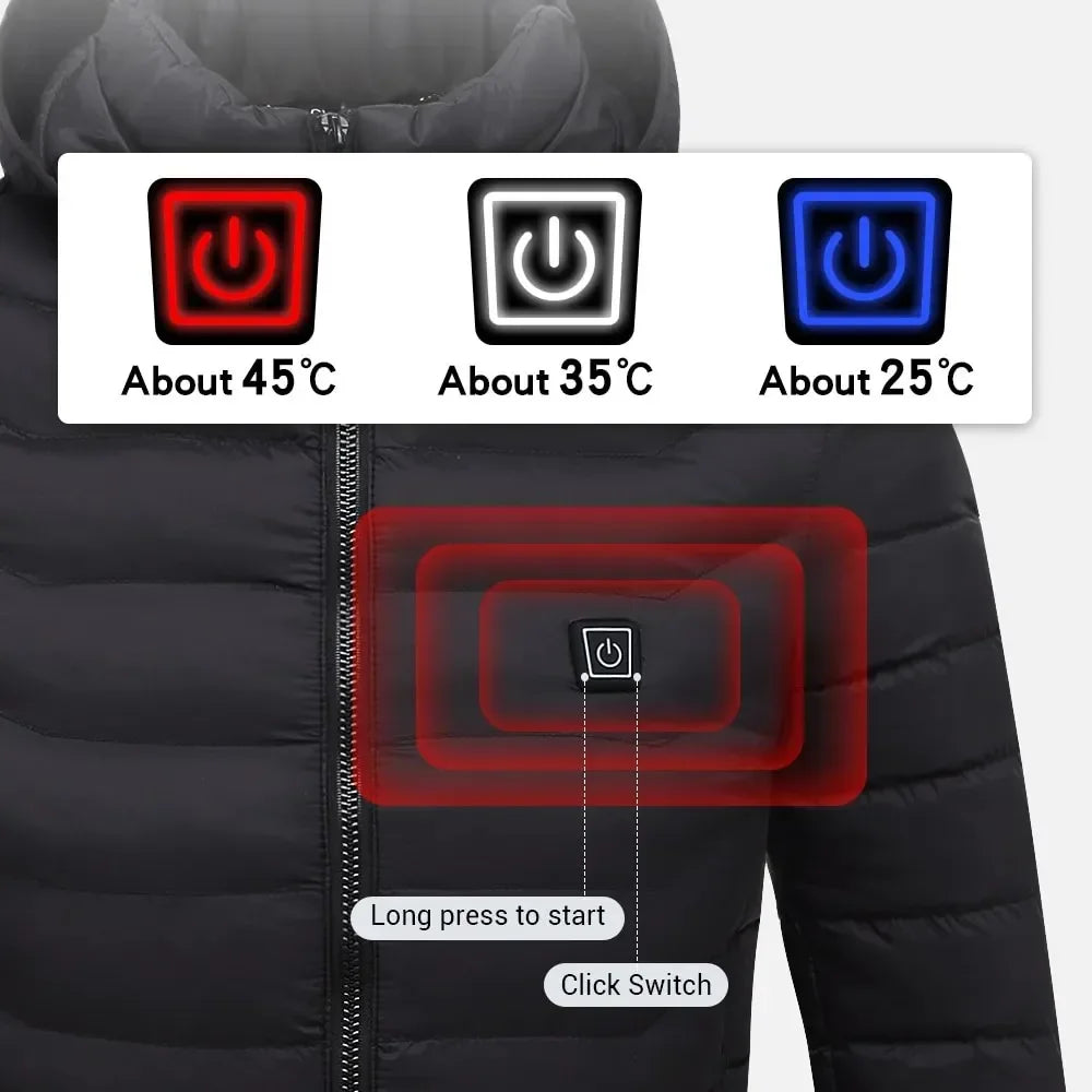 Heated Jacket Men Women USB Self Heated Clothing Washed Cotton Warm Coats Winter Thermal Skiing Camping Hiking Jacket 2-21 Areas