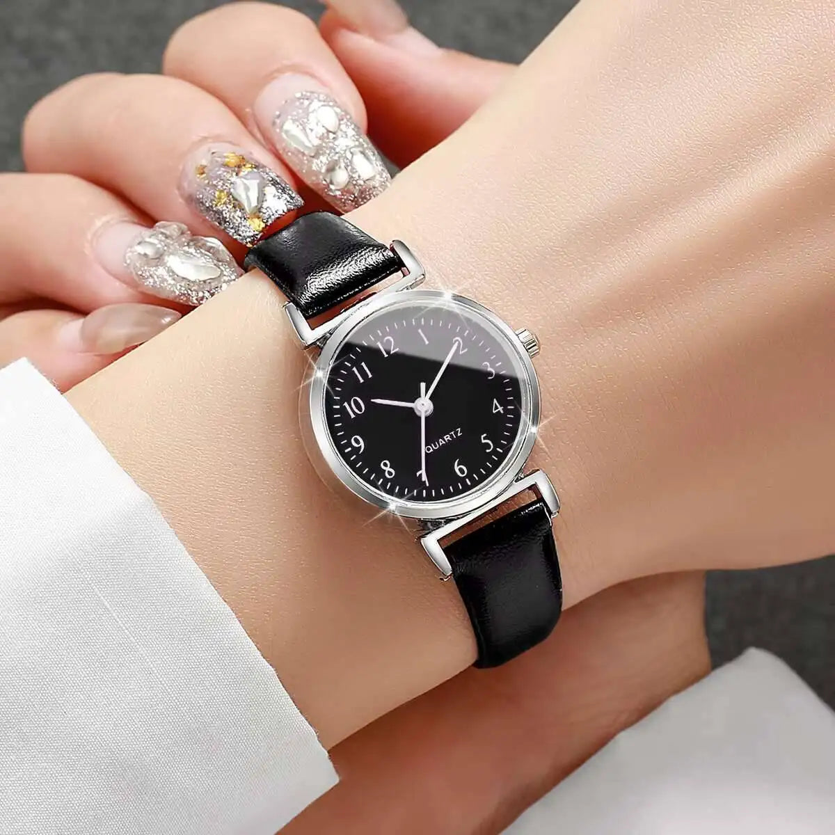 2PCS Fashion Women Quartz Watches Set Simple Small Dial Leather Strap Watch for Girls Reloj Mujer（Without Box）