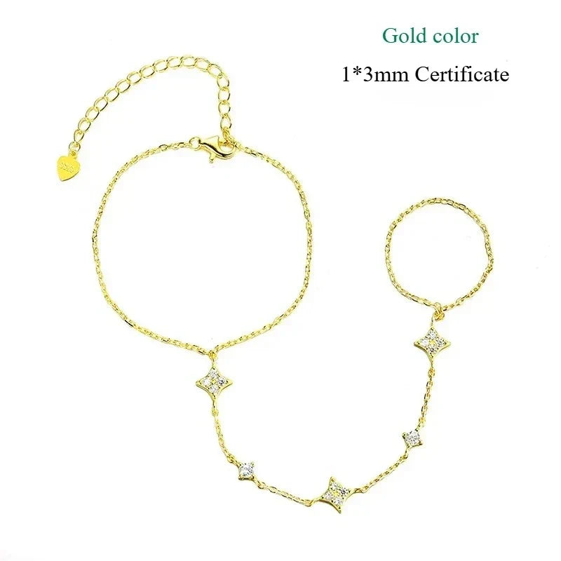 14K Plated Certified Moissanite Bracelets for Women Girls 14-21cm Adjustable Chain Lab Diamond 100% Real Pure Silver 925