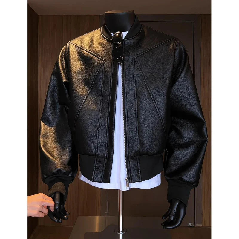 Hot Sale Men's Short American Style Retro Cracked Leather Motorcycle Jacket