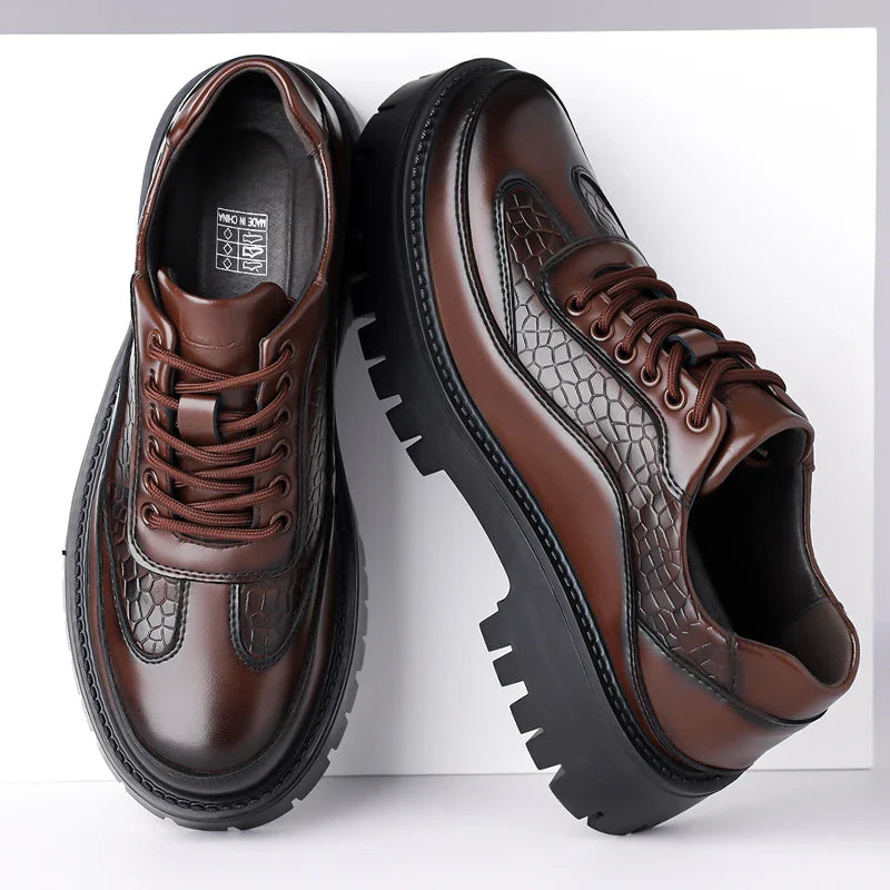 Retro Brown Men's Banquet Leather Shoes Thick Soled Wear-resistant Work Shoes2025 Classic Brand Men's Business Dress Shoes