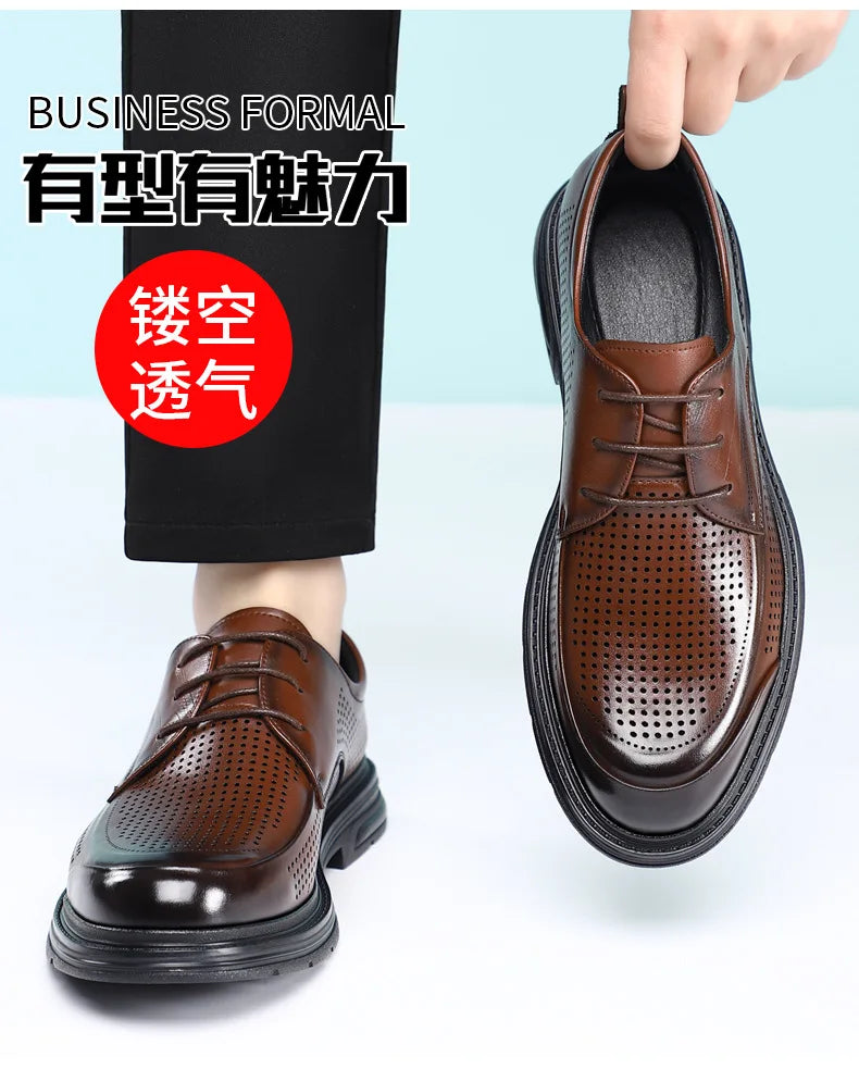 2026 New Men's Breathable Hollow Out Leather Oxford Shoes Formal Business Dress Shoes for Man Summer Autumn Platform Shoe Male