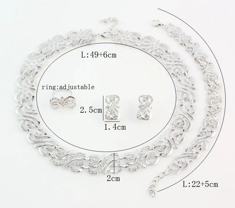 Women wedding Crystal jewelry sets gold Silver color sets necklace earring ring Bracelet african beads jewelry sets
