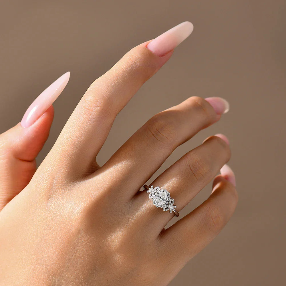 Luxury Moissanite Rings Oval Cut 925 Sterling Silver Ring Women Bow Design For Engagement Wedding FineJewelry Certified