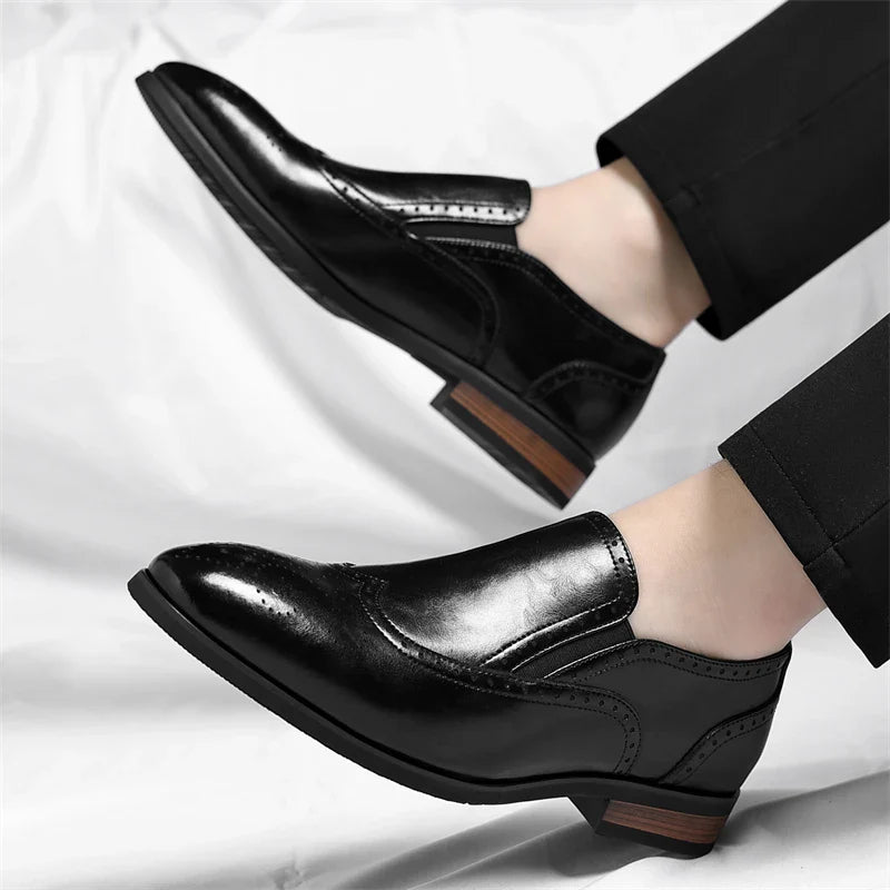 Men's Genuine Leather Brogue Loafers Dress Shoes with Wingtip Perforations Comfortable Business Casual Oxfords Office & Weddings