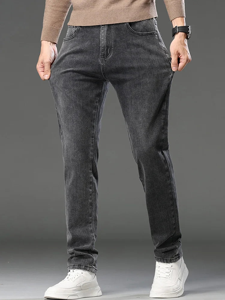 2026 New Men's Slim Fit Straight Leg Jeans European Style Versatile Business Casual Stretchy Long Pants