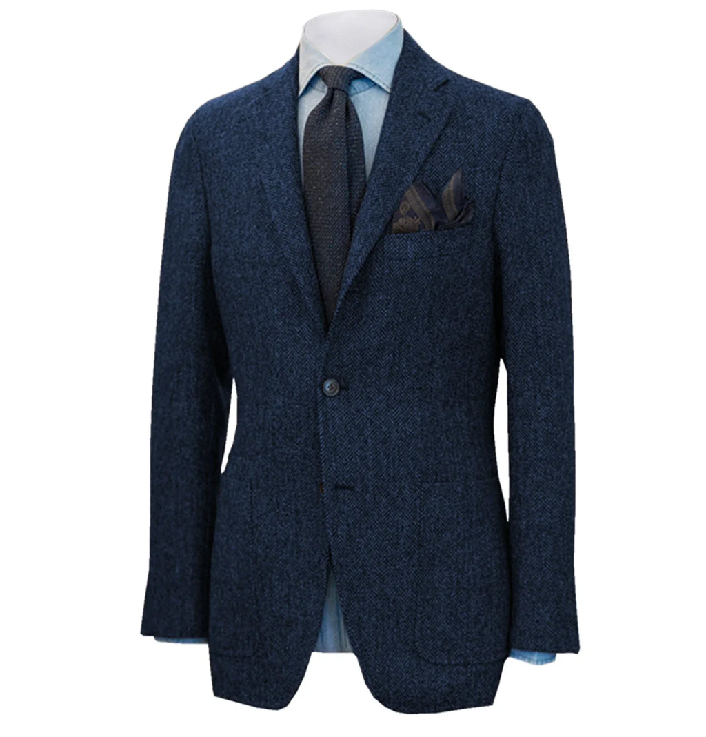 Men's Suit Herringbone Blazer Prom Tuxedos Wool Tweed Single Breasted Formal Bussiness/Wedding Jacket（Only Coat）