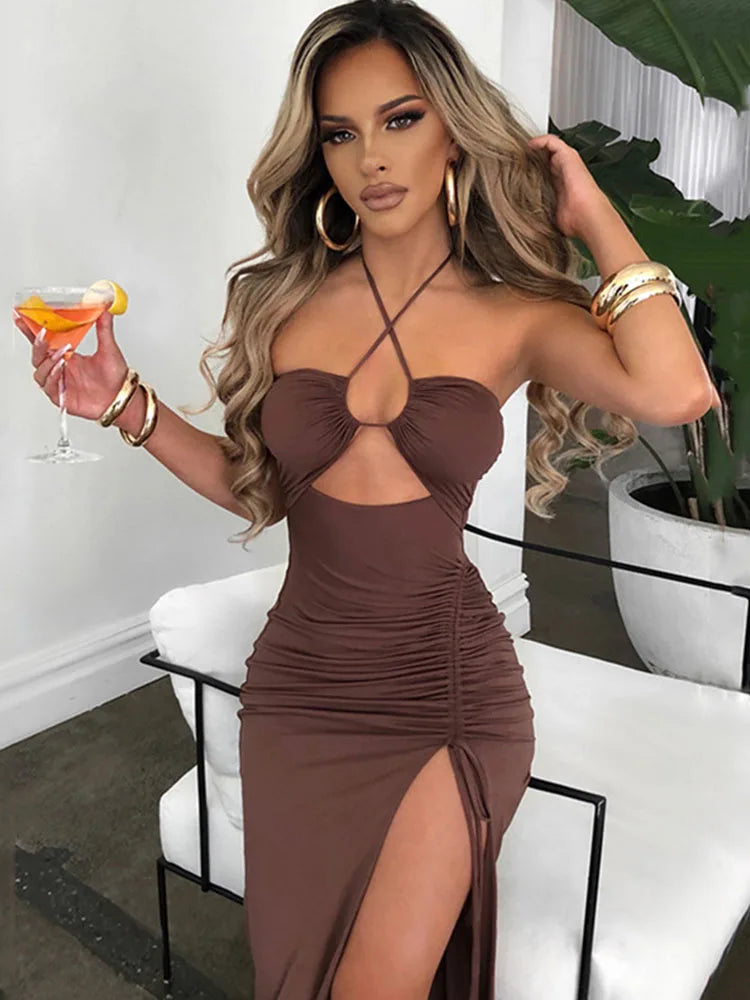 Sleeveless Sexy Female Midi Backless Dresses Slim Night Club Party Dress