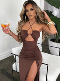 Sleeveless Sexy Female Midi Backless Dresses Slim Night Club Party Dress