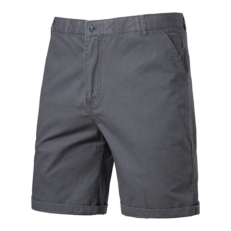 Classic Mens 100% Cotton Casual Shorts Khaki Grey Navy Black Knee Shorts American Style Streetwear Golf Shorts