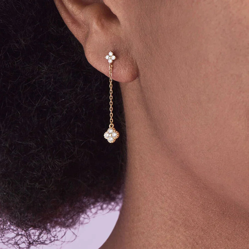 S925 Sterling Silver Petals Stud Earring Microinlaid Colorful Cubic Zirconia Chain Tassel Earrings For Women Dangle Earring