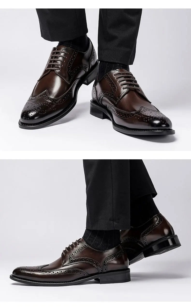 Top Quality Hard Cow Leather Pattern Men Formal Wedding Dress Shoes Pointed Toe Gentleman Men Brogues Oxfords New Spring