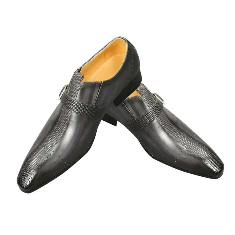 New Men's Genuine Leather Shoes Fashion Leather Buckle Formal Oxford Shoes Office Buckle Strap Pointed Men Dress Wedding Party